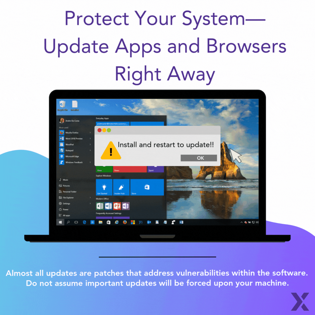 Job aid graphic — install app and browser updates right away