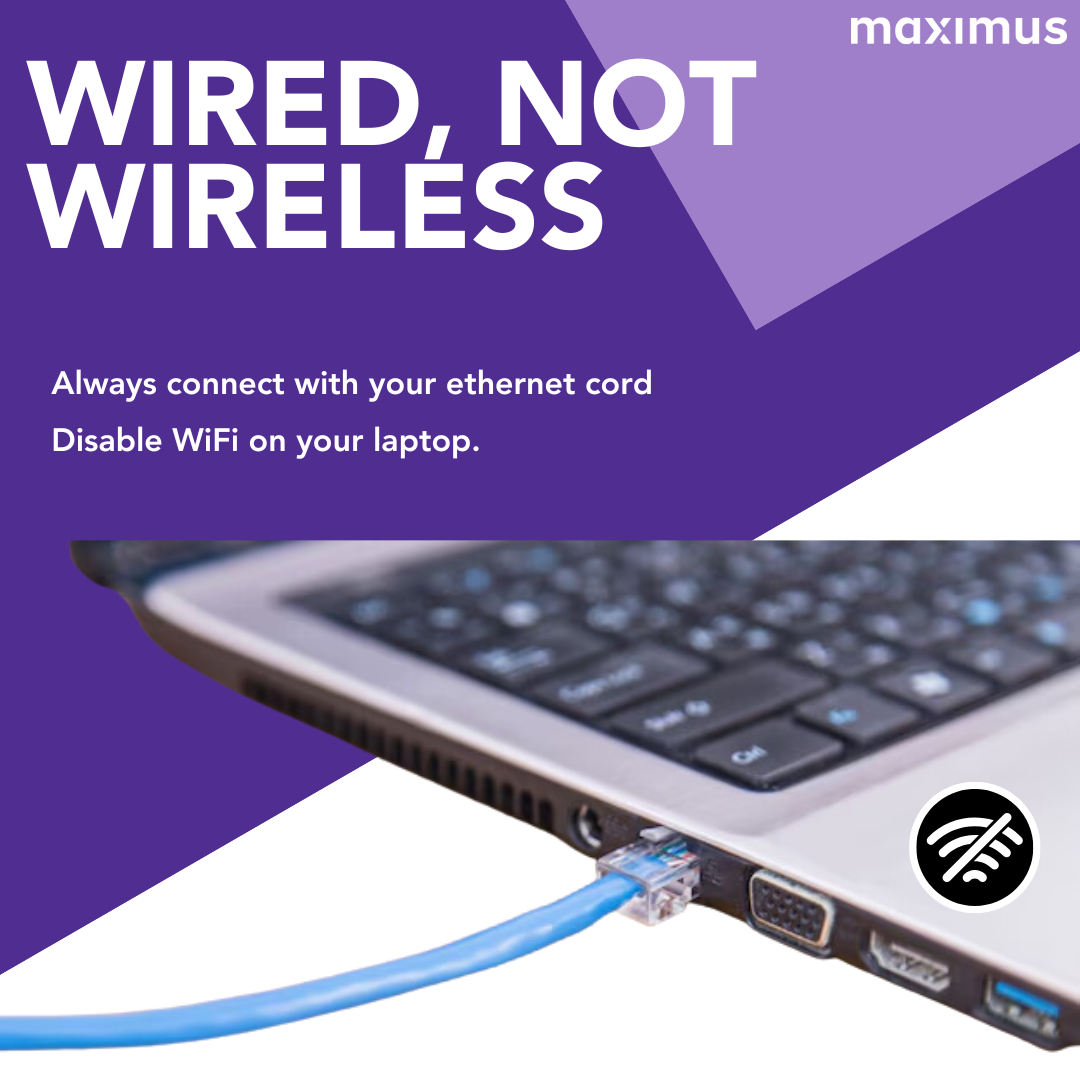 Job aid graphic — use a wired connection instead of wireless