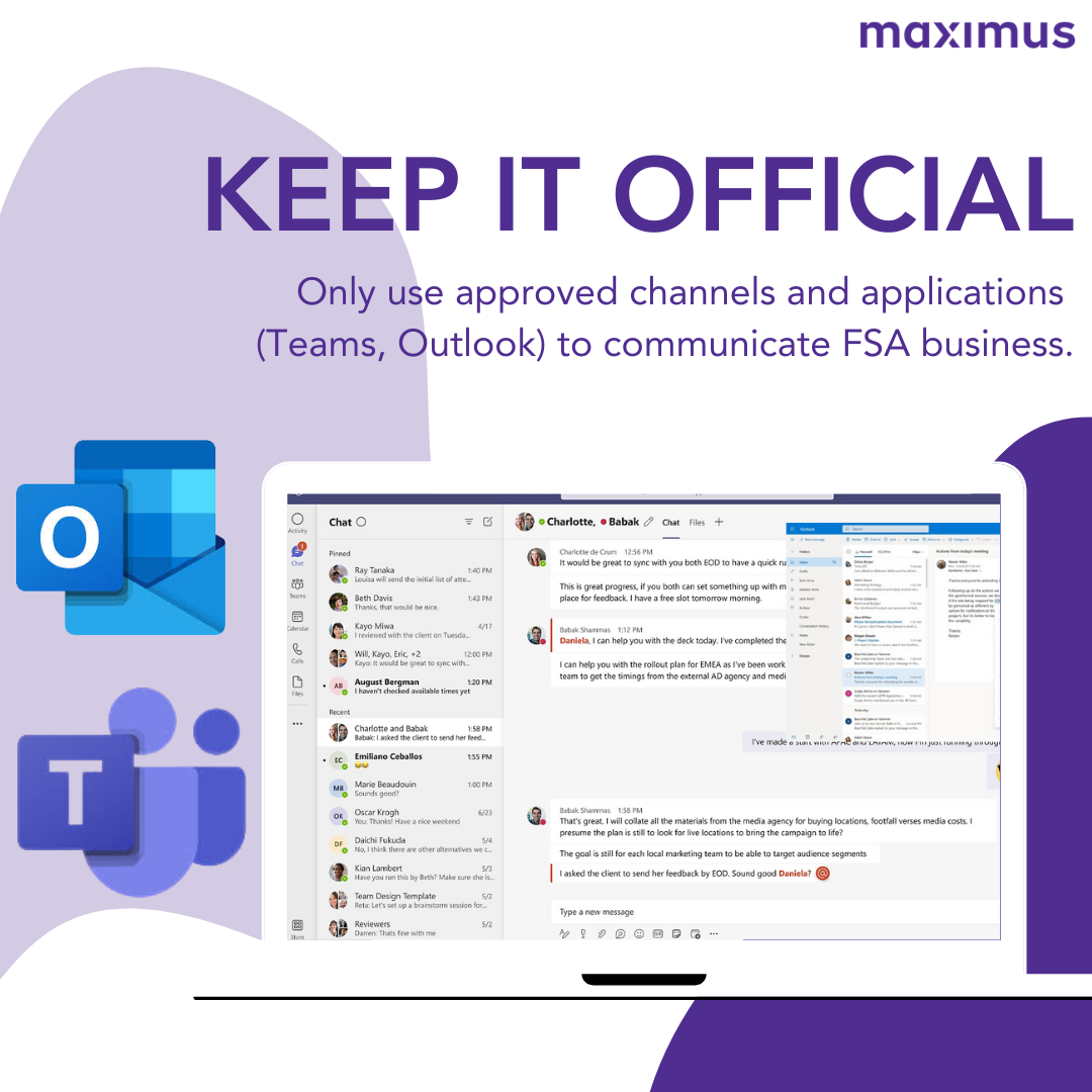 Job aid graphic — use approved channels for business communication