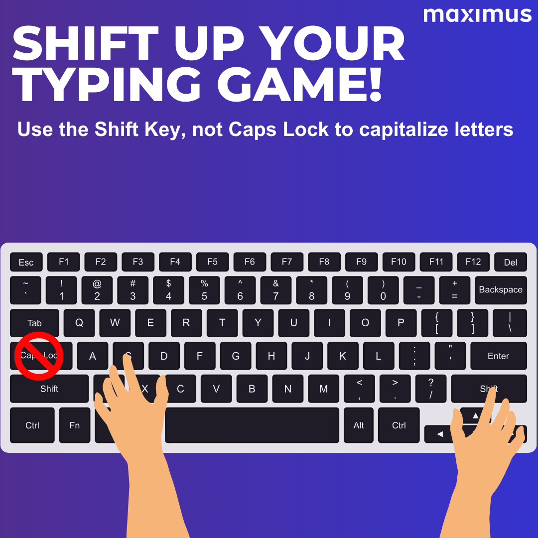 Job aid graphic — use the Shift key instead of Caps Lock