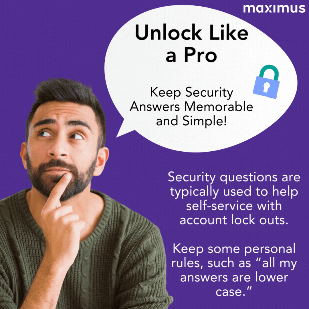 Job aid graphic — keep security answers memorable and simple